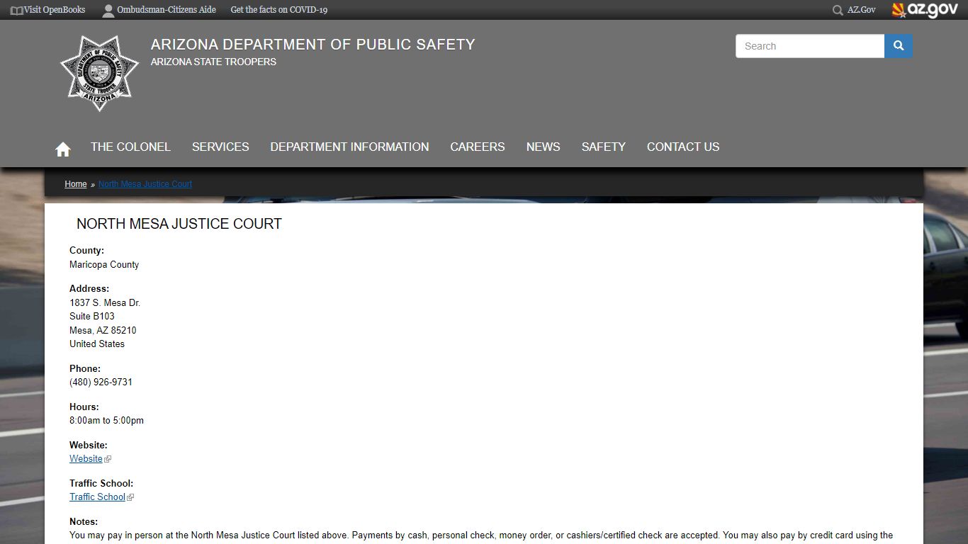 North Mesa Justice Court | Arizona Department of Public Safety